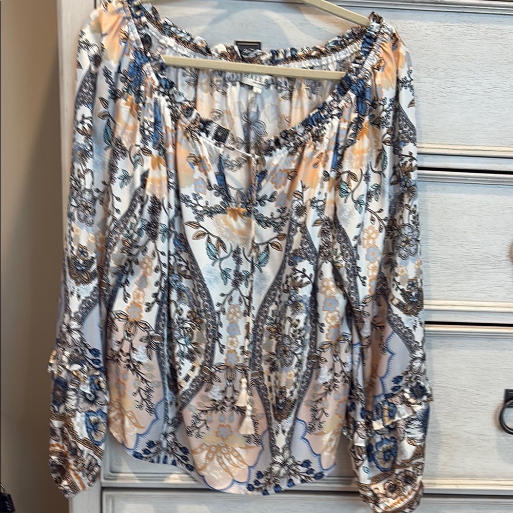 Hale Bob Multi-Colored Ruched 3/4 Sleeve Blouse New Without Tags
